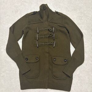 Burberry Brit Olive Green Knit Sweater with Toggle Buttons